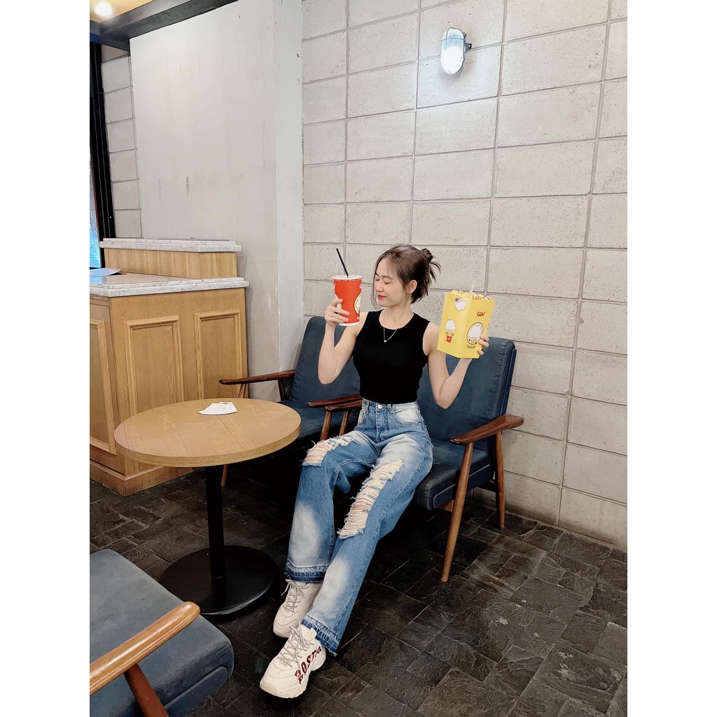 [ORDM3549] QUẦN JEANS ỐNG RỘNG NỮ LƯNG CAO RÁCH CÀO ĐÙI DÀI CHỮ NHẬT XANH PHUN TRẮNG THỜI TRANG CỰC CÁ TÍNH HADI