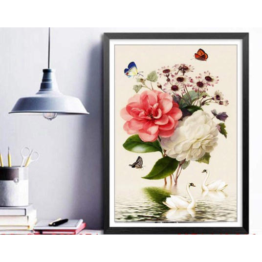 Tranh thêu chữ thập hoa mẫu đơn an nhiên hạnh phúc lv3074 cm - tranh chưa thêu