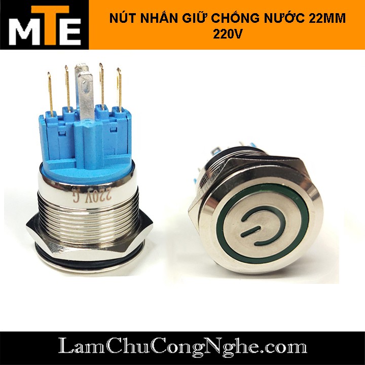 Nút nhấn giữ chống nước có LED 22mm 220V