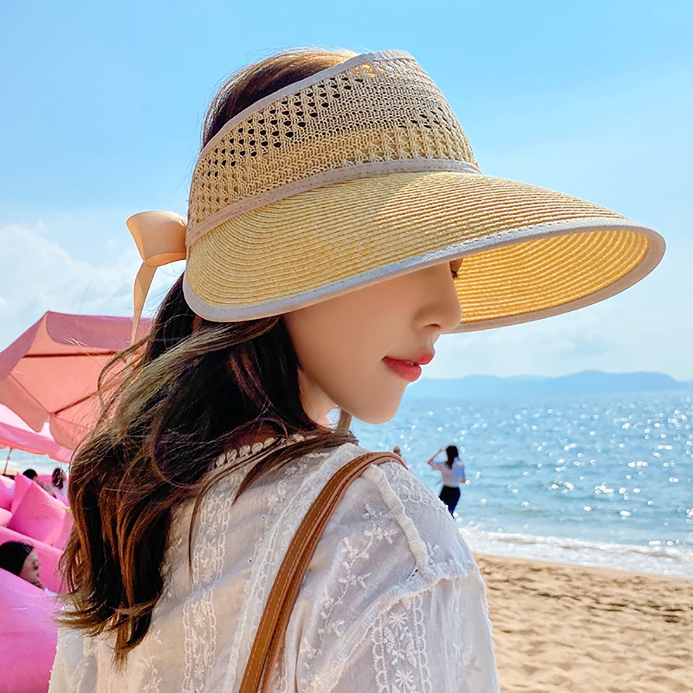 Mũ rơm mềm mại màu trơn thắt nơ có thể gấp lại thời trang mùa hè cho nữ