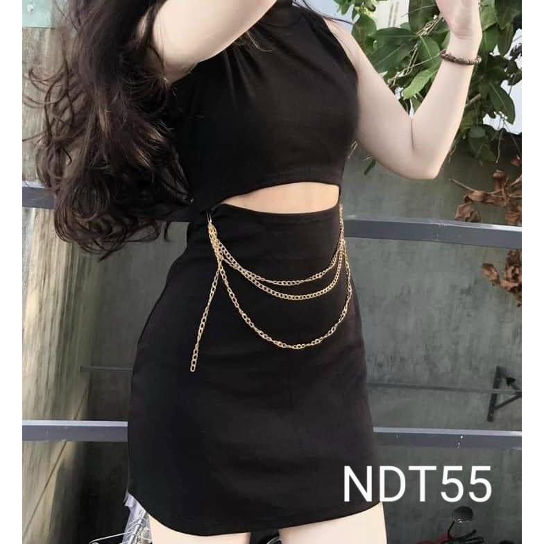 Đầm khoét eo phối xích chất vải Borip Cam Kết Hàng Y Hình Kèm Ảnh Thật Chính Chủ ( Size từ 40-53kg )