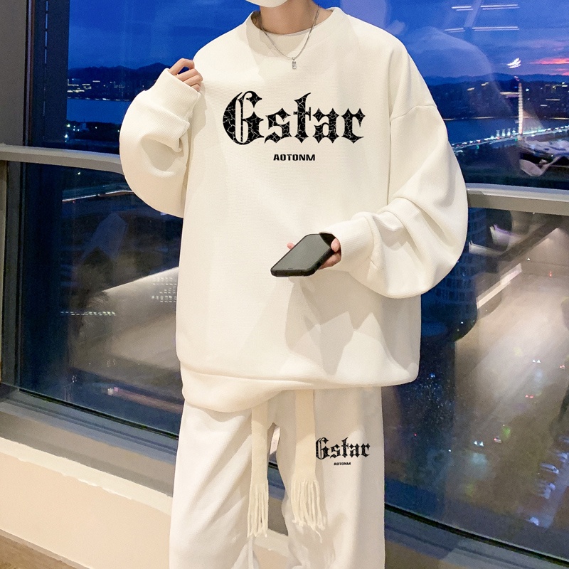 Bộ Áo Thun Tay Dài Cổ Tròn In Chữ IFNICEFUTURE Influencer + Quần Dài Dáng Rộng Thời Trang Cho Nam