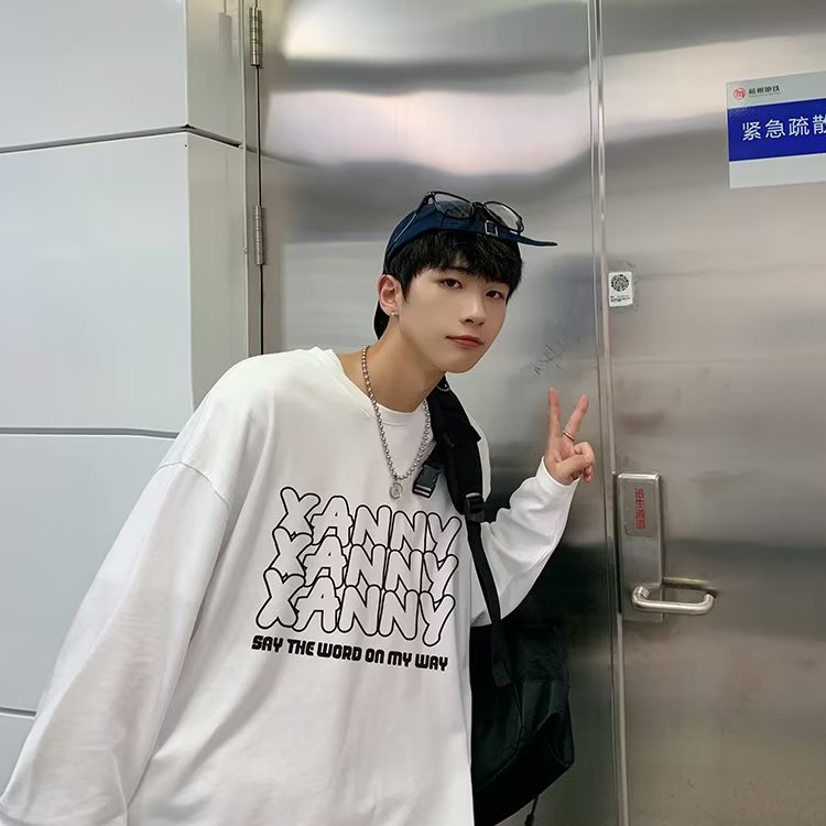 Áo Thun Tay Dài Dáng Rộng In Chữ Phong Cách Hip Hop Đường Phố Hàn Quốc Thời Trang Cho Nam Và Nữ Size M-5XL
