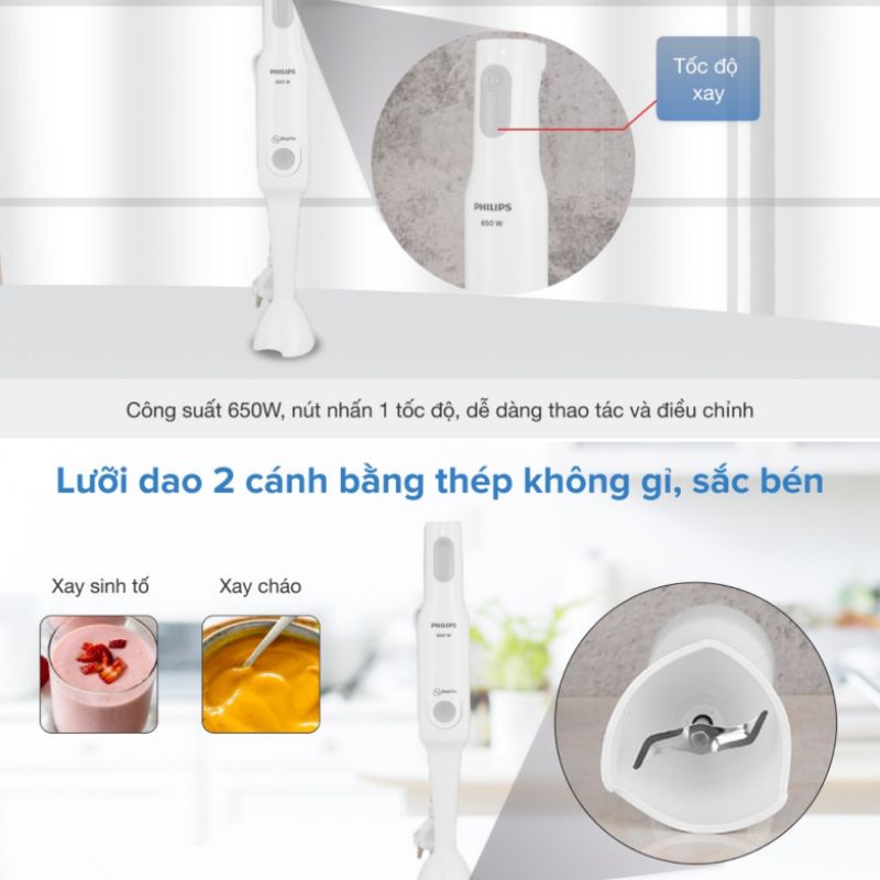 Máy Xay Sinh Tố Cầm Tay Philips HR2531/00 - Công Nghệ Xay Promix 650W - Bảo Hành Chính Hãng 2 Năm
