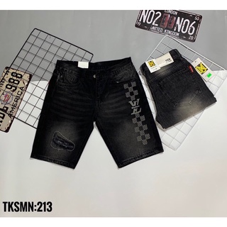 Quần short jeans nam logo thêu cào trắng đùi vải bò cao cấp