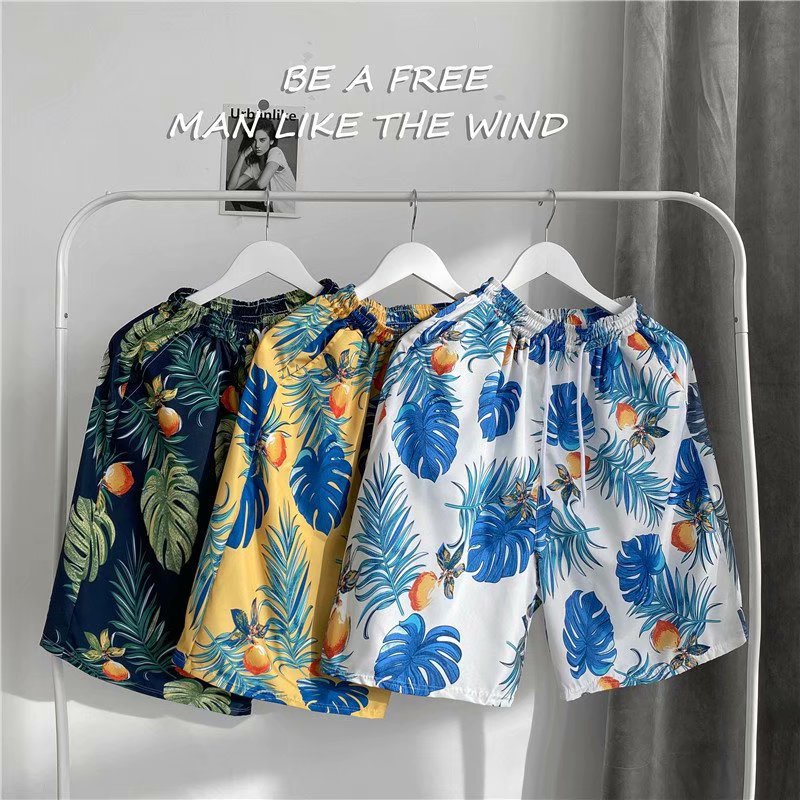 (M ~ 3XL) Quần short lụa băng Hawaii, Thông thường, Quần đi biển đôi, Xu hướng rộng