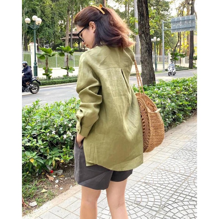 Áo sơ mi nữ dài tay form rộng Basic Linen tưng premium cao cấp