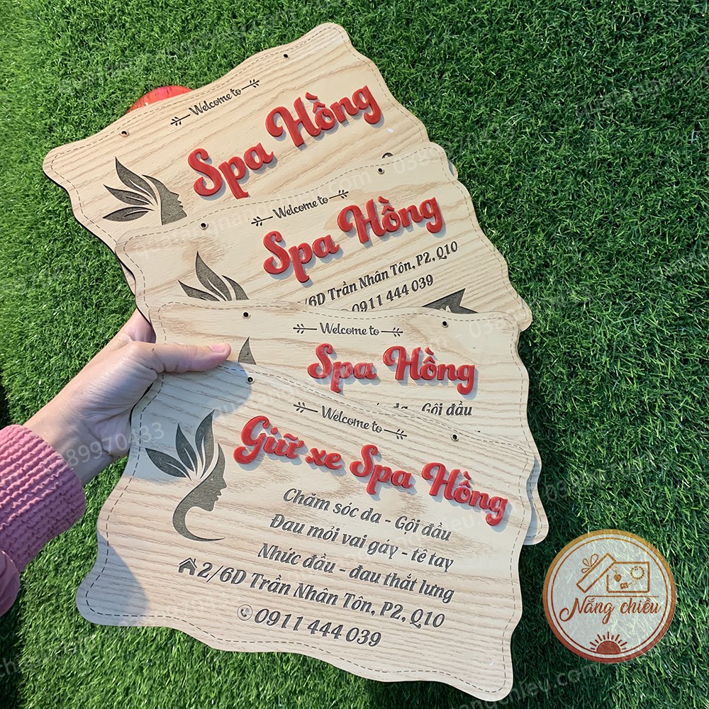 Bảng Gỗ treo shop, tiệm spa, bảng cho tiệm nail, thẩm mỹ viện, quán tóc, chek in shop, chất liệu gỗ tự nhiên, an toàn