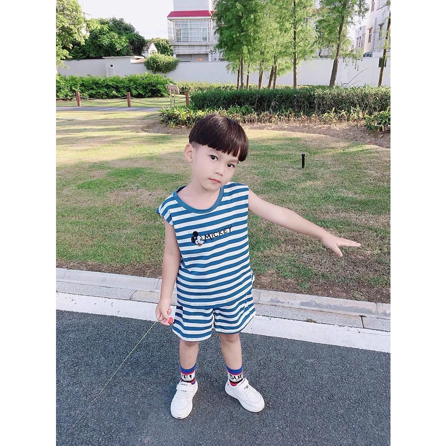 Set Áo Thun Ba Lỗ Kẻ Sọc + Quần Short Thời Trang Hè Hàn Quốc Mới Cho Bé Trai
