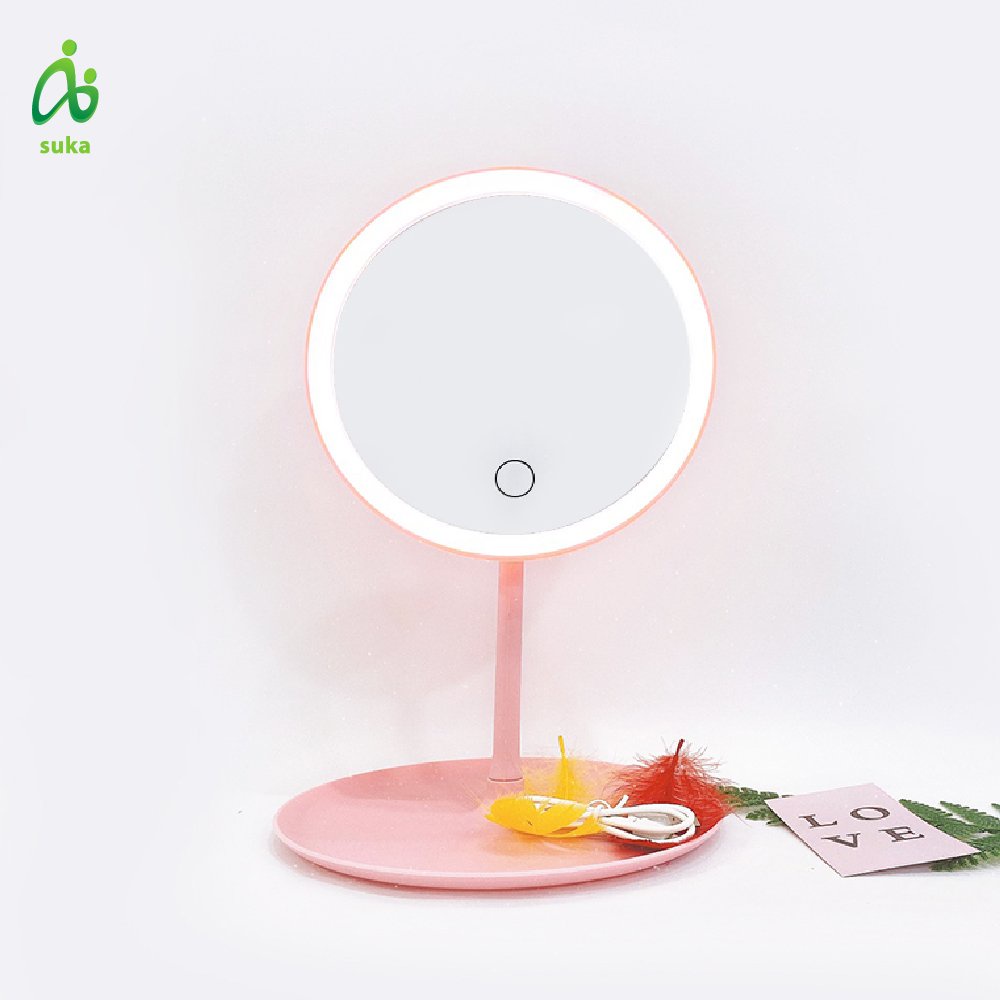 Gương để bàn-gương trang điểm đèn led hồng/trắng pastel SK