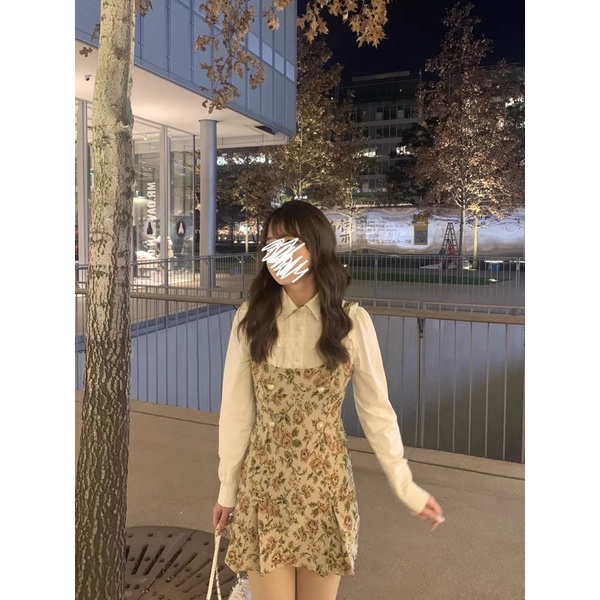 Siêu Hot Váy Yếm  Dạ Hoa Cổ Điển Áo Sơmi Phong Cách Ulzzang SẴN