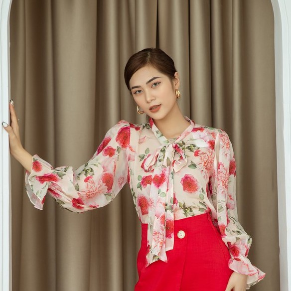 Áo voan tay dài VANIA - A20078 hoa tiết hoa sang trọng