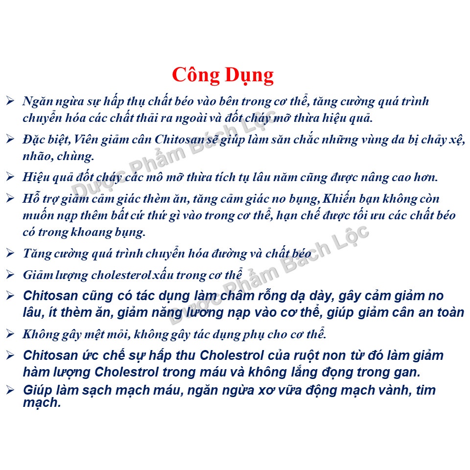 Viên Uống Giảm Béo Chitosan Hỗ Trợ Tăng Cường Chuyển Hóa Chất Béo, Giúp Giảm Béo An Toàn Hiệu Quả- Hộp 60 viên