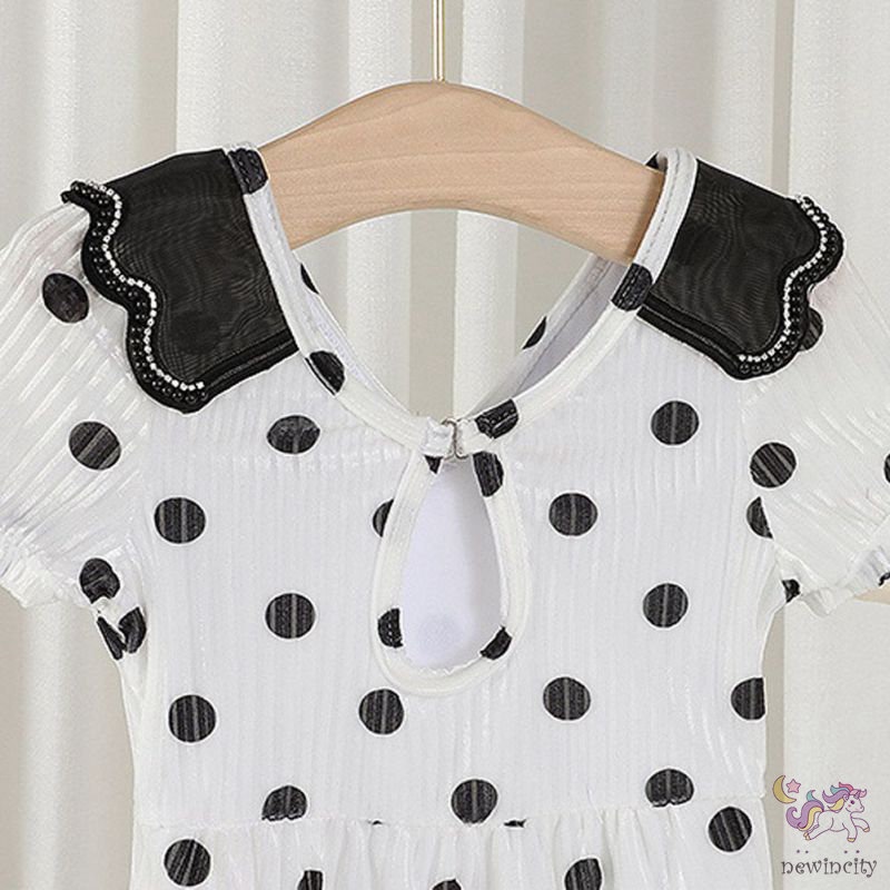 Bộ Đồ Bơi Cổ Búp Bê Kèm Mũ Họa Tiết Chấm Bi Phong Cách Hàn Quốc Cho Bé Gái