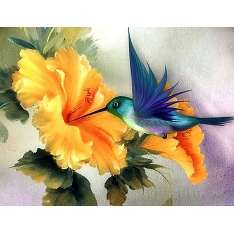 Bộ tranh đính đá 5D tự làm hình chim và hoa kích thước 40x30cm