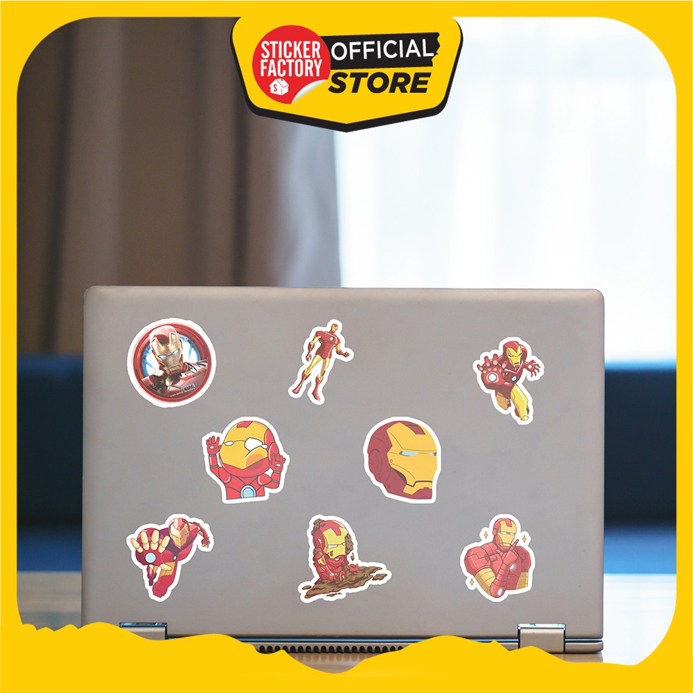 Hộp set 30 sticker decal hình dán nón bảo hiểm , laptop, xe máy, ô tô STICKER FACTORY - Iron Man