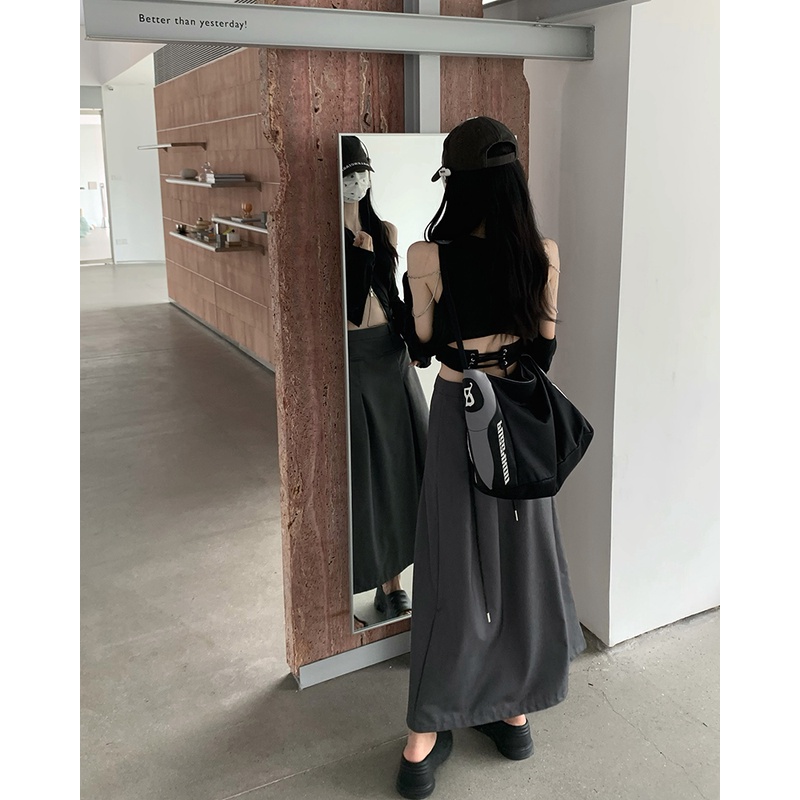 Trang phục XIAOZHAINV áo trễ vai dài tay/ chân váy dài chữ A lưng cao thời trang nữ