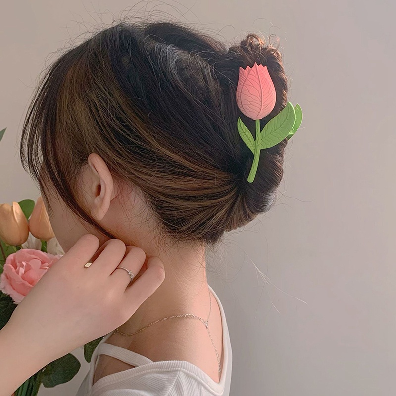Kẹp Tóc Hình Hoa Tulip/Cá Mập Đơn Giản Xinh Xắn Phong Cách Hàn Quốc Cho Nữ