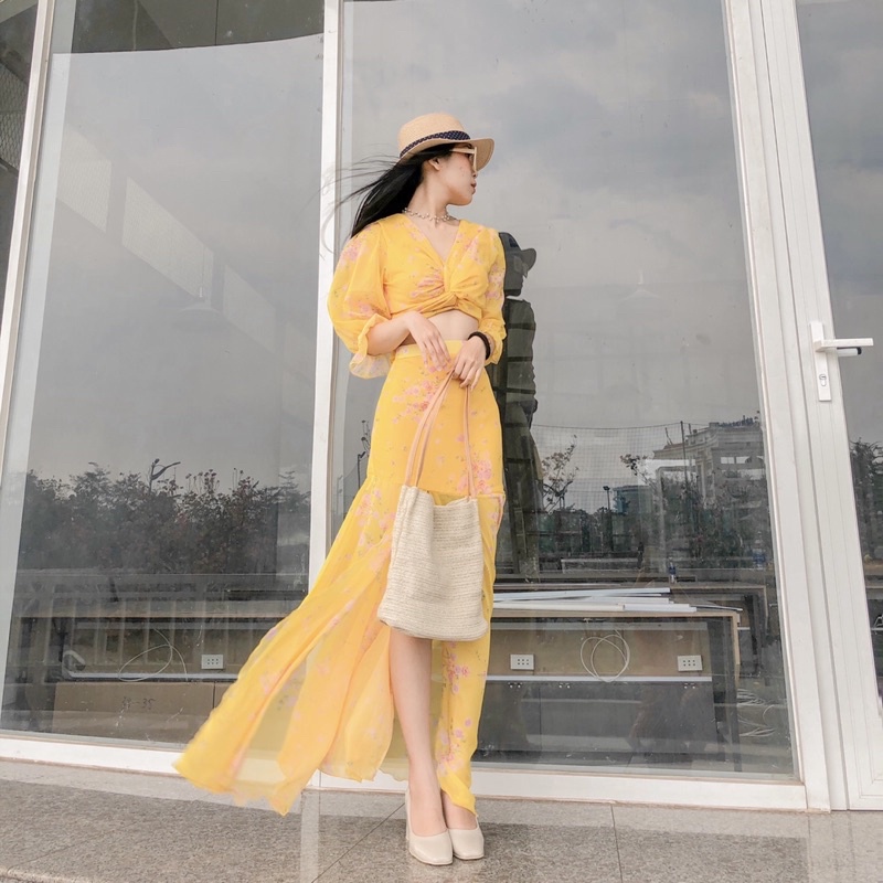 ĐẦM MAXI HOA ĐI BIỂN DU LỊCH XẺ TÀ ÁO XOẮN EO CỔ V FREESHIP ĐẦM NỮ DÀI SEXY H
