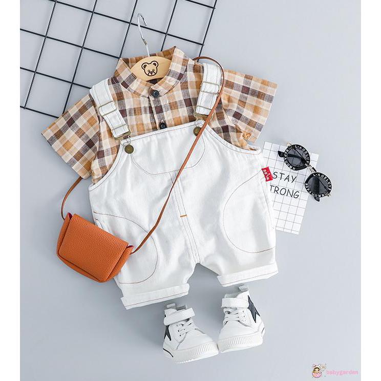 Set áo thun ngắn tay + Quần yếm đáng yêu cho bé trai