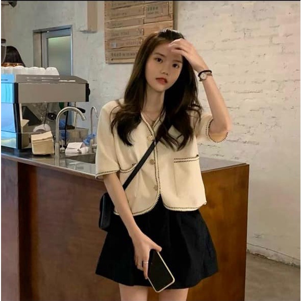 SÉT be xốp mềm viền đen + quần trơn(kèm ảnh thật và video)