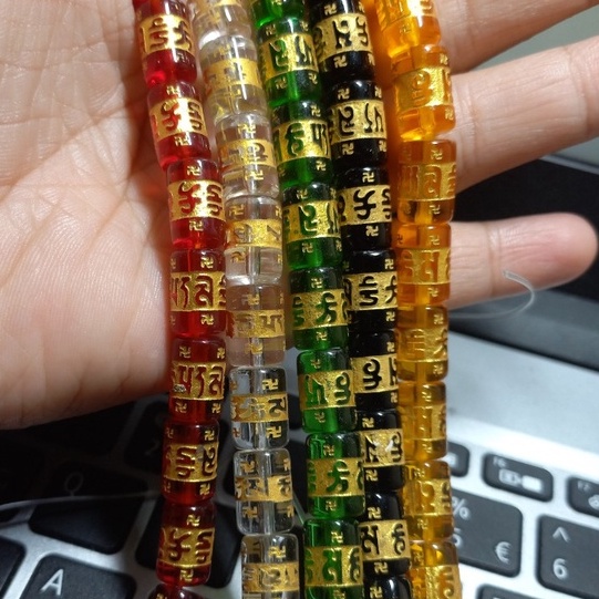 Lu thống trụ in chữ vàng đá thủy tinh size 8x12mm
