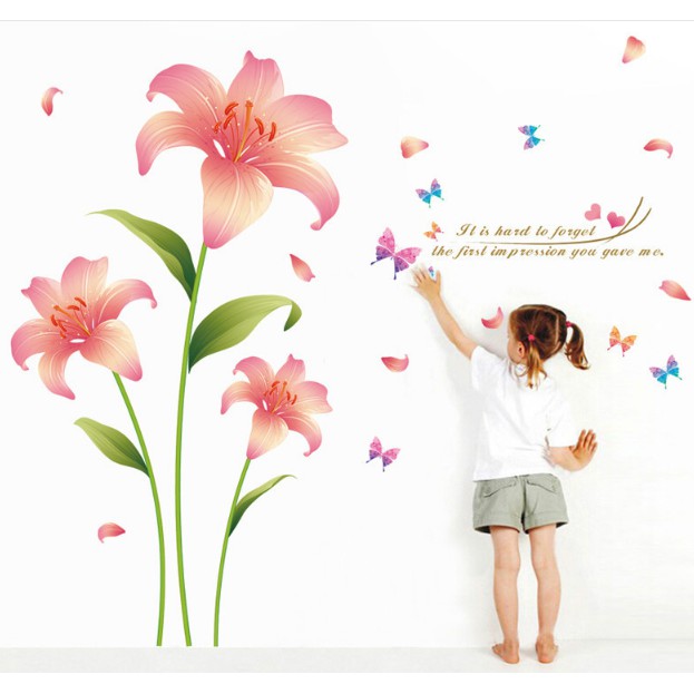 Decal trang trí Tường Hoa Loa Kèn Hồng Kem