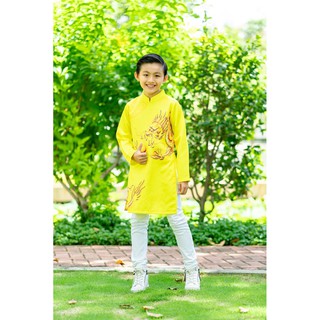 [FREESHIP](Loại 1) Thời trang trẻ em - Áo dài cách tân cao cấp cho bé trai, họa tiết Rồng Vàng - Socnaukids (190511)