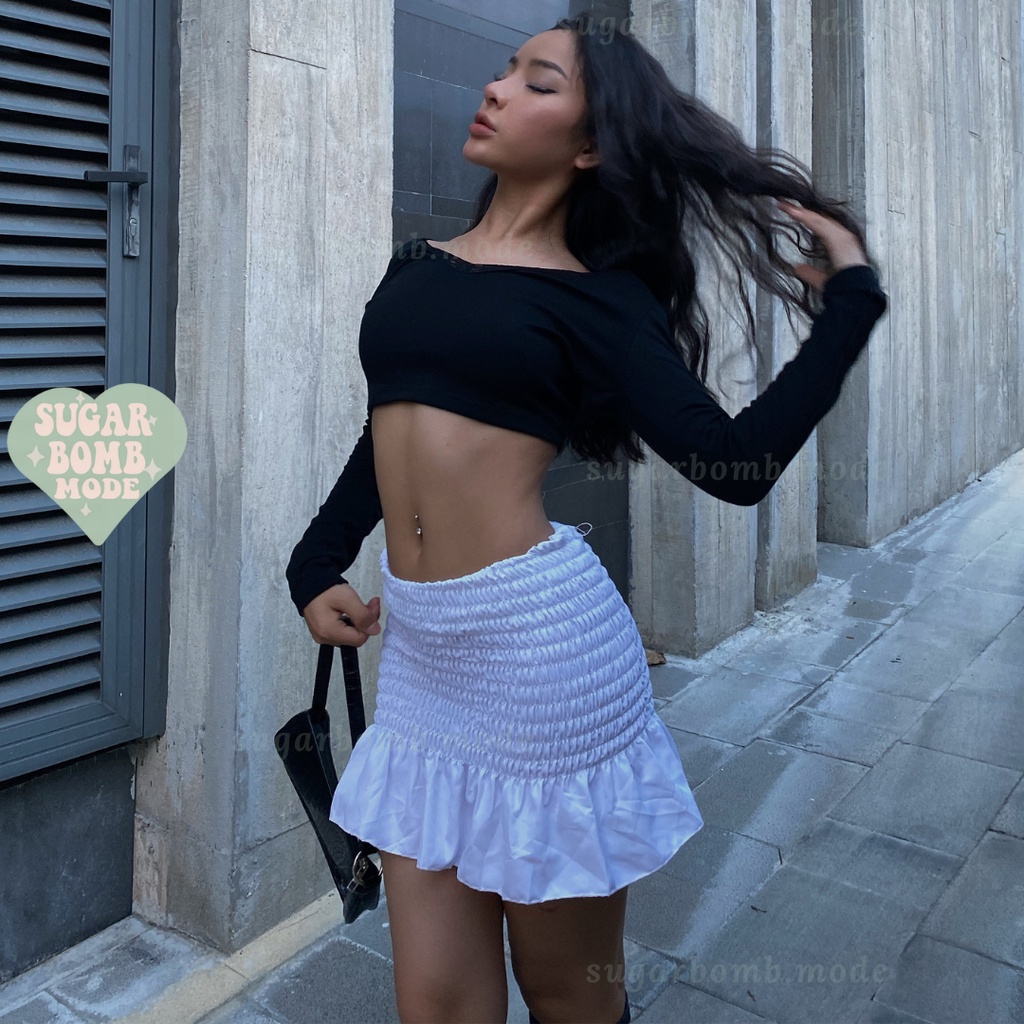 Áo Croptop Nữ Dài Tay Sexy Thiết Kế Chân Váy Ôm Body Nhúm Tôn Dáng Sugarbomb.mode
