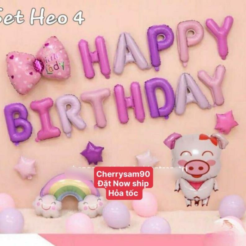 Set bóng chữ Happy Birthday Sắc Màu Heo xinh Cưng Lắm