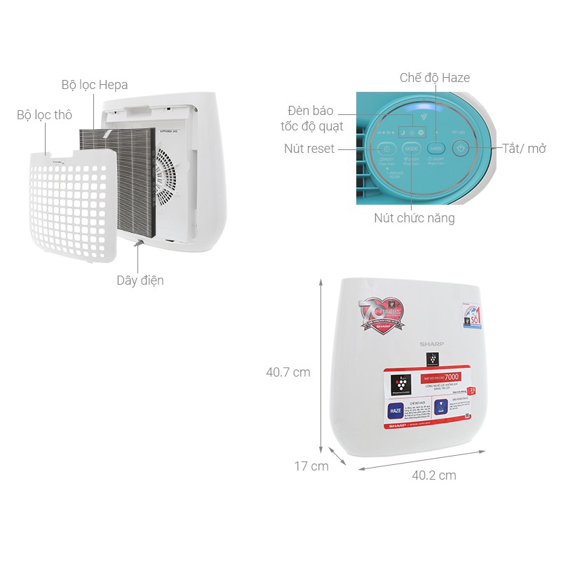 FP-J30E | Máy lọc không khí Sharp hàng chính hãng (Lọc sạch bụi PM2.5, có Plasmacluster ion)