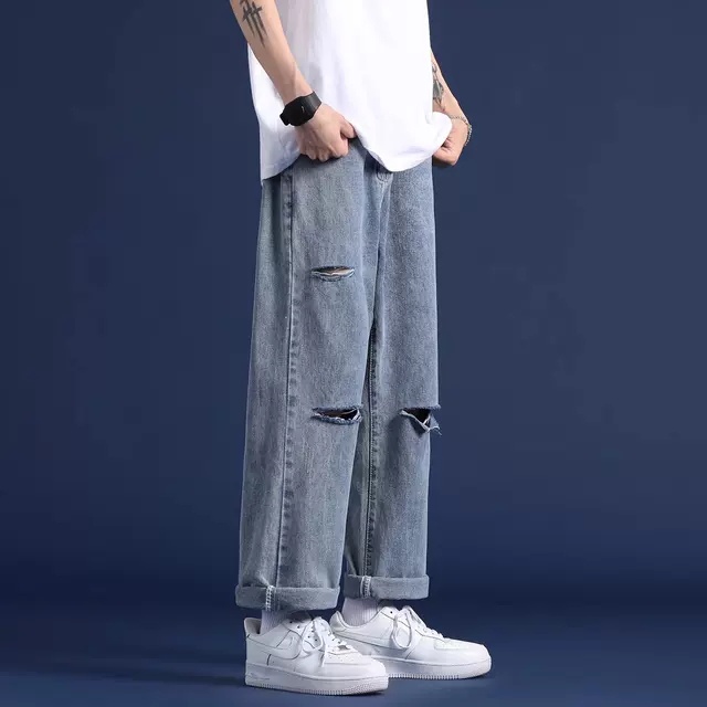 Quần jeans nam, jean baggy rách gối RG-03 ống suông, rộng style hàn quốc 2021-Trend Clothing!