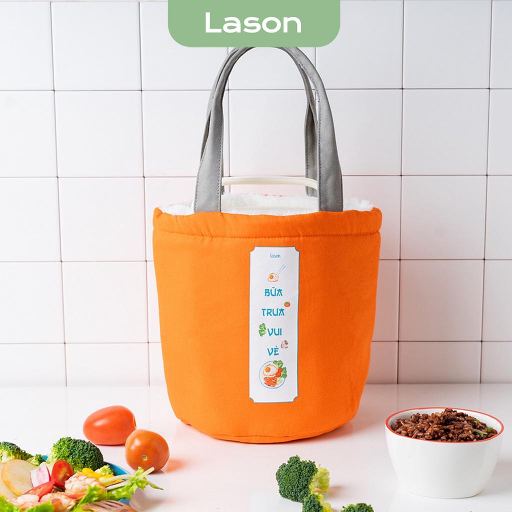 Túi đựng hộp cơm trụ tròn vải canvas giữ nhiệt cao cấp LASON, túi giữ nhiệt cà men, cặp lồng TC00321