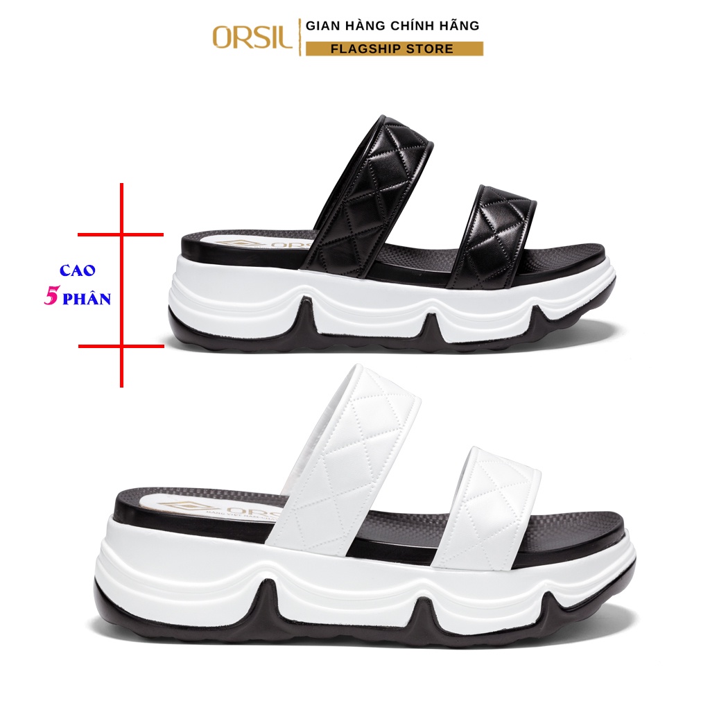 Dép sandal quai ngang nữ ORSIL đế cao 5cm 2 màu đen - Trắng đi biển, đi chơi, đi học