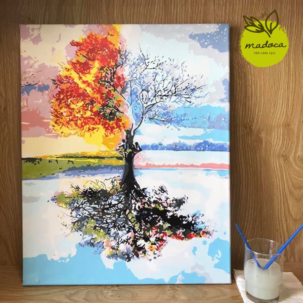 Tranh tô màu số hóa Madoca có khung 40x50cm Mùa đi trong lá T392