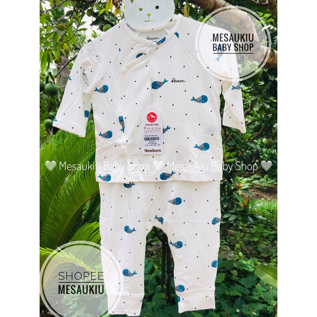 Bộ Avaler dài tay sơ sinh sợi tre cao cấp cài chéo bé trai bé gái chính hãng Mẹ Sâu Kiu DTSS001