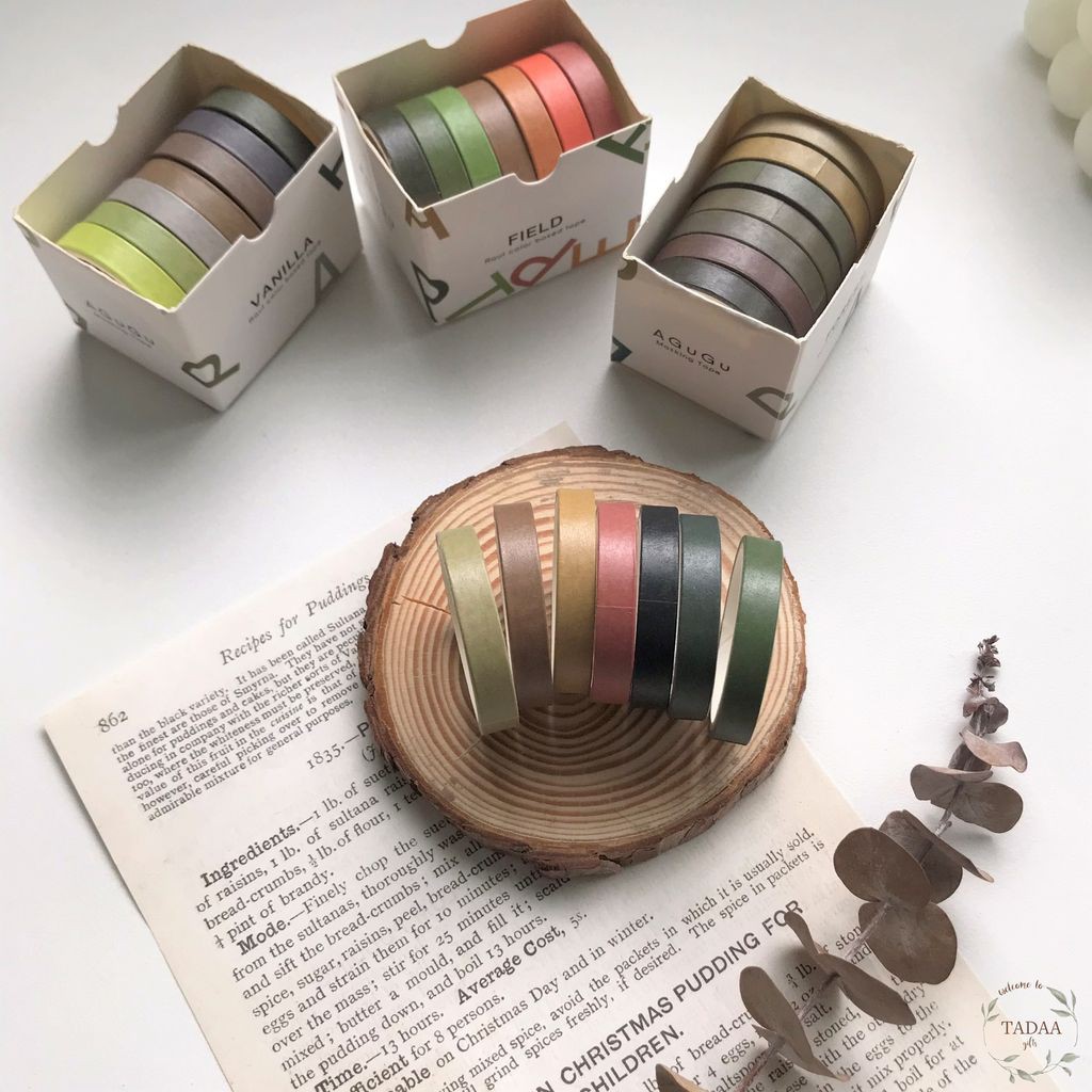 Set 7 washi tape trơn basic nhiều màu băng keo giấy trang trí bullet journal