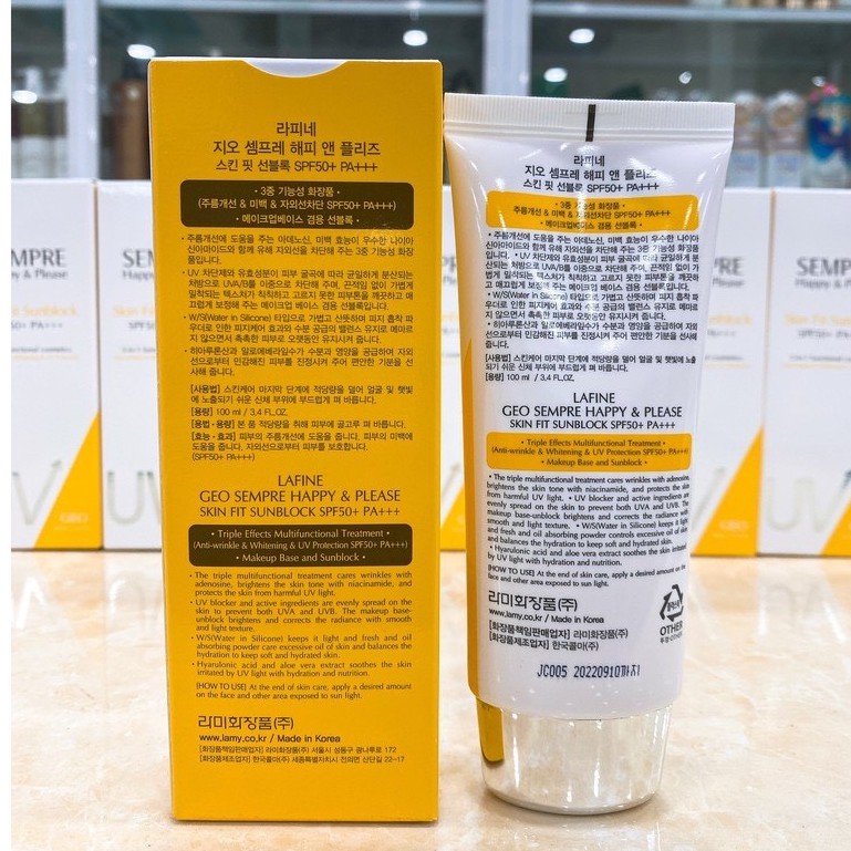 Kem Chống Nắng Dưỡng Da có màu 3 in1, Chống Nắng Geo Sempre Happy & Please skin fit sun block SPF 50pa +++