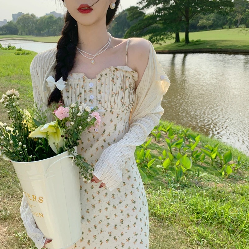 [MURIOKI] Đầm Hai Dây Họa Tiết Hoa Thời Trang Mùa Hè Hàng Mới