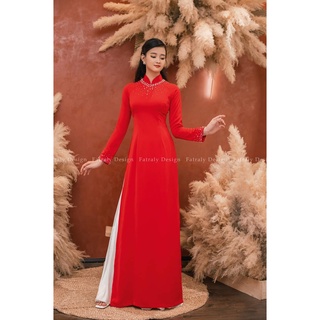 Áo dài màu đỏ đính ngọc cao cấp - Áo Dài Đan Linh