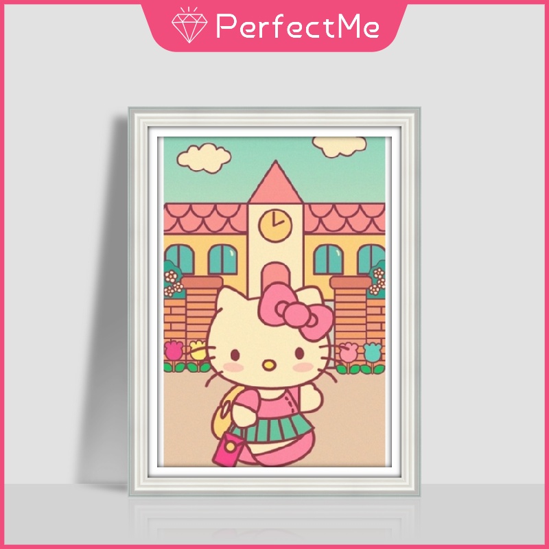 Bộ tranh đính đá 5D họa tiết hoạt hình Hello Kitty độc đáo kích thước 30x40 DIY dùng trang trí nhà cửa