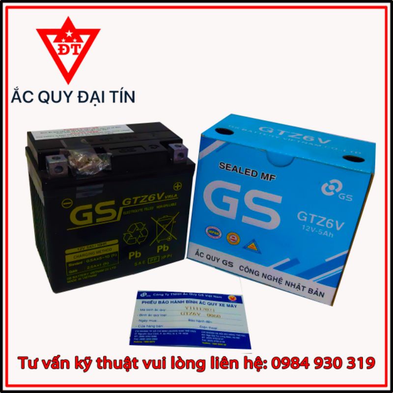Bình ắc quy khô GS GTZ6V 12V-5AH . Cho xe Airblade 125cc, Lead 125cc, Vision 2014, Sh 125cc, Sh150cc, Sh Mode, Pcx125cc