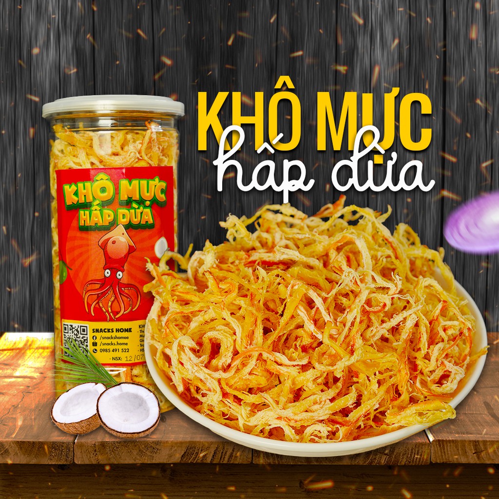300G Khô Mực Hấp Nước Dừa Loại Ngon | Snacks Home - Đồ Ăn Vặt Hà Nội