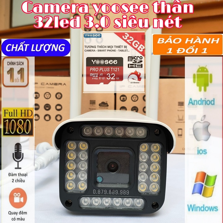 Camera ngoài trời yoosee 4 râu 32led 3.0Mpx siêu nét, chịu mưa nắng, đàm thoại 2 chiều, có màu ban đêm