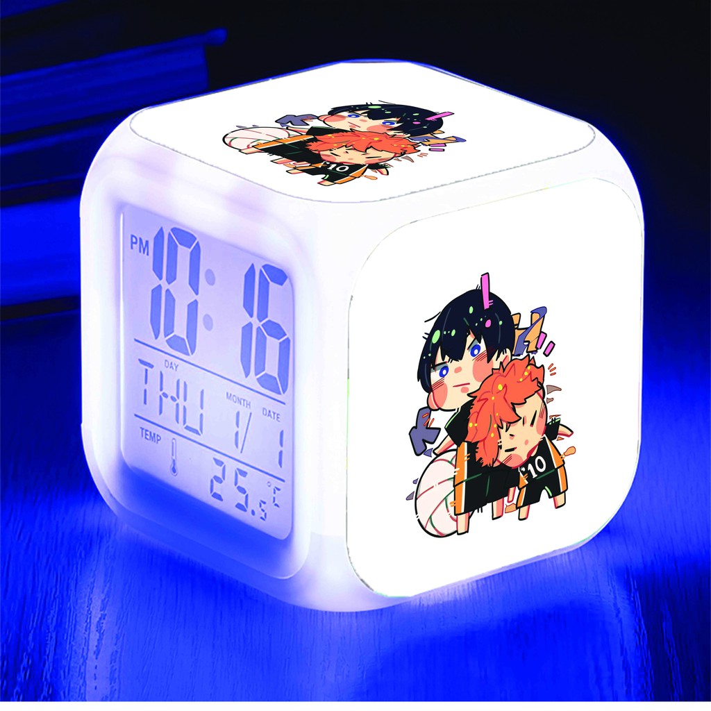 Đồng hồ báo thức để bàn in hình HAIKYUU!! Vua Bóng Chuyền anime chibi LED đổi màu