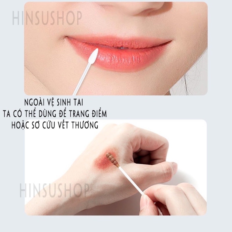 Tăm bông ngoáy tai hai đầu bông ráy tai dùng một lần thiết kế đa chức năng tiện dụng hộp 200 que
