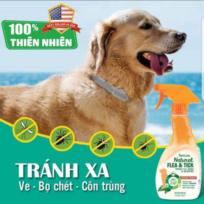 XỊT DIỆT VE, BỌ CHÉT TRÊN CHÓ VÀ Ổ CHÓ (TROPICLEAN, MỸ)