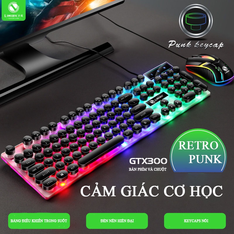 Bàn phím máy tính punk retro G T X 300 có đèn nền, bàn phím tặng chuột có dây