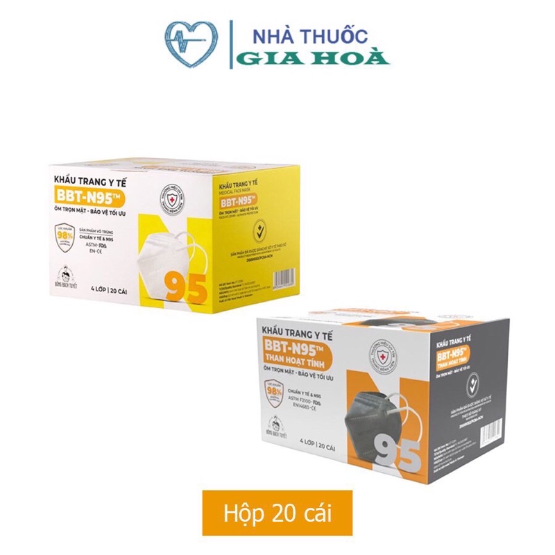 Khẩu trang y tế kháng khuẩn, ngăn bụi mịn Bông Bạch Tuyết BBT - N95 (Hộp 20 cái)
