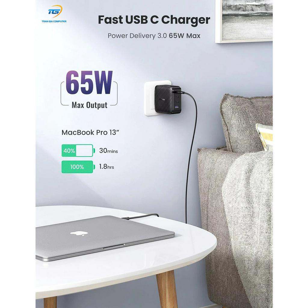 Củ sạc nhanh 65W GaN 4 cổng, 3 USB-C và 1 USB Type-A Hỗ trợ QC4+, PD3.0 Ugreen 70773